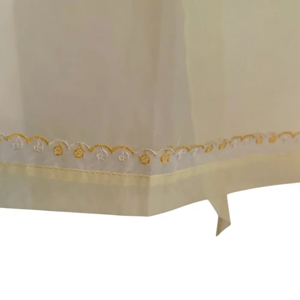 Vintage yellow organza half apron mid century lace trim pocket 50's homemaker